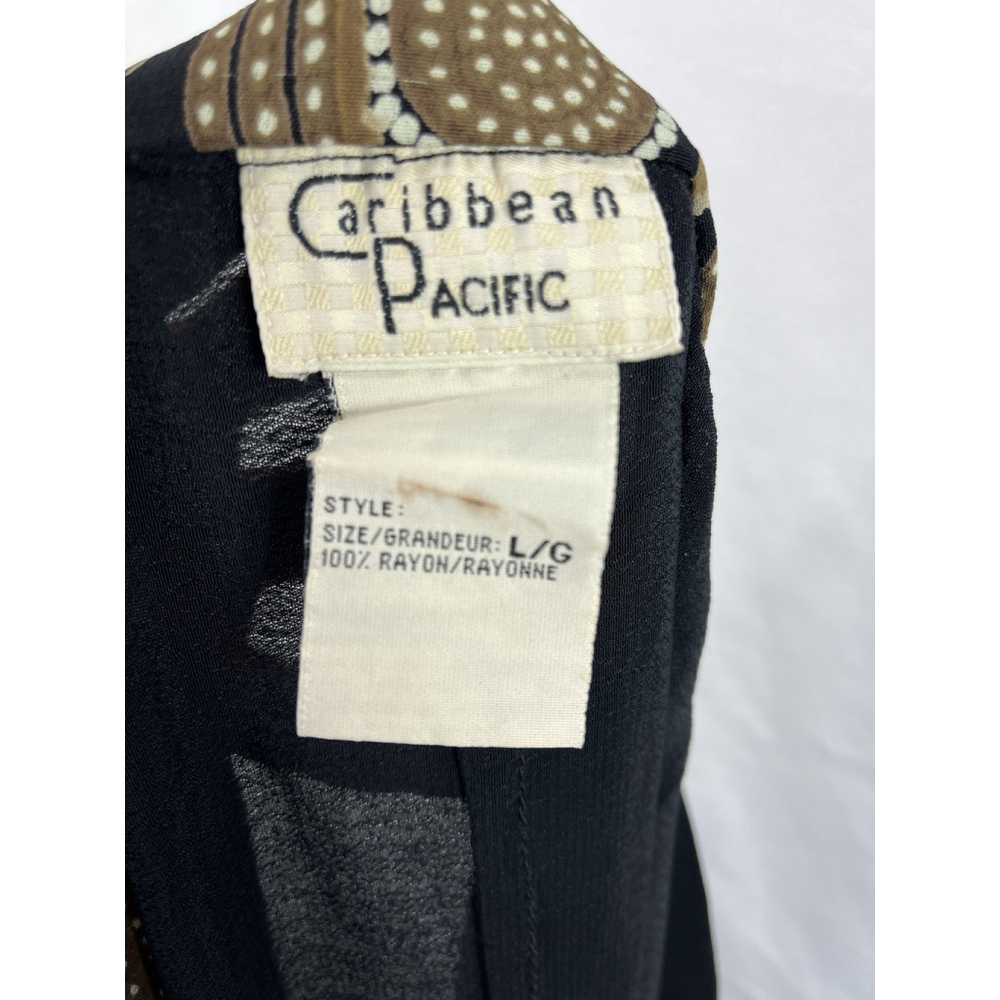 Caribbean Pacific Boho Wide Leg Pants Black Gold Beaded Rayon Size L - Picture 16 of 16